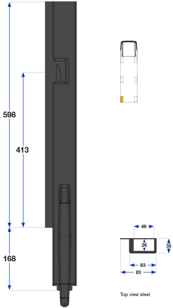 Bakstolpe venstre "narrow" 1-port